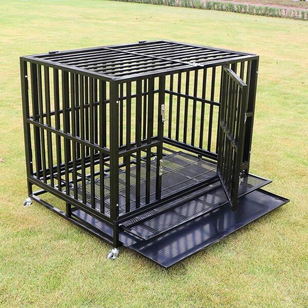 CASTAIN Pet Cage Metal Dog Cat Puppy Training Folding Crate Vet Animal Transport Carrier With Tray Handle Black 48.03 x 29.33 x 31.69 Inch