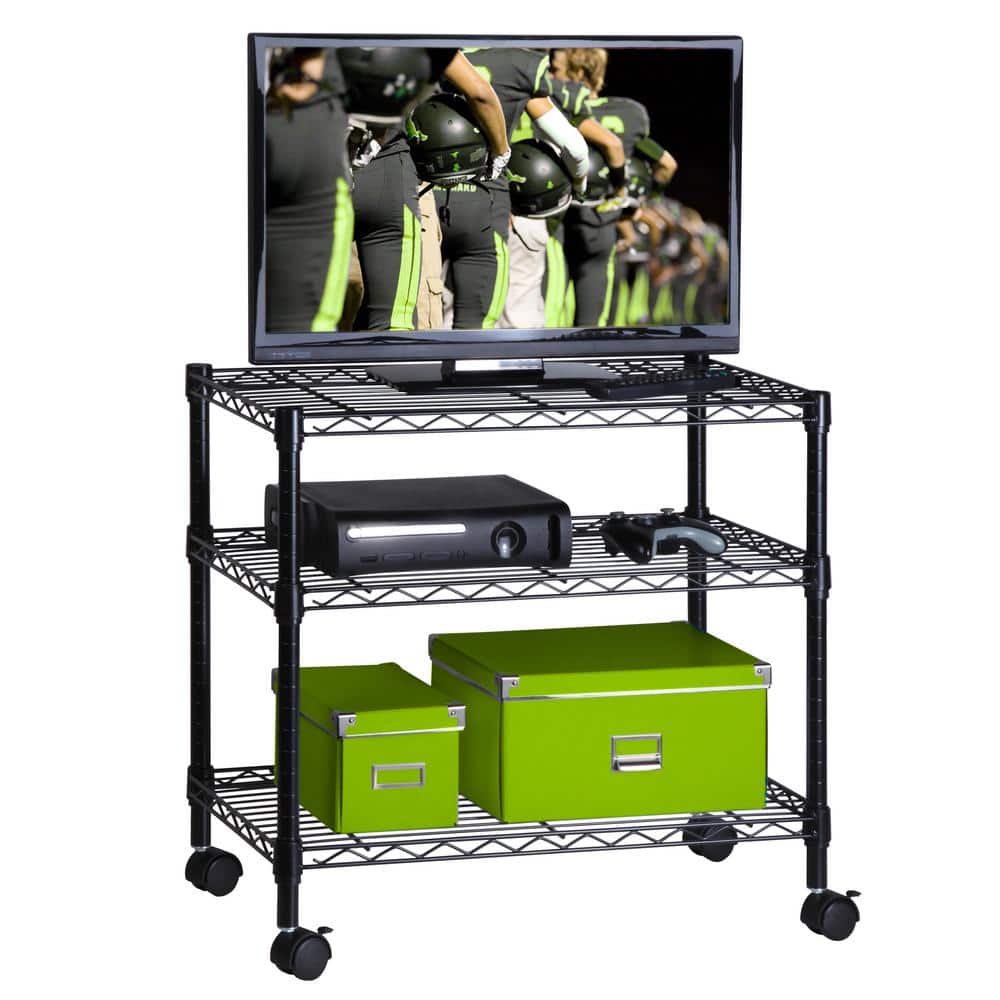 Black 3-Tier Rolling Steel Media Cart