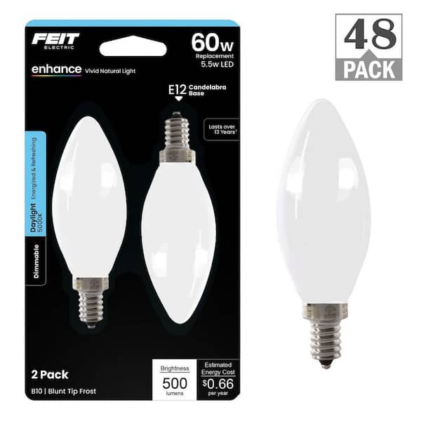 Feit Electric 60W Equivalent B10 E12 Candelabra Dimmable Filament