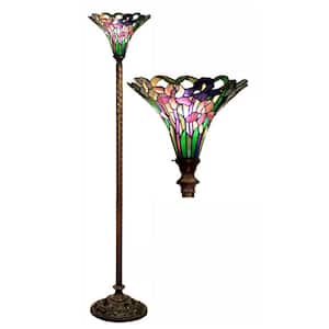72 in. Antique Bronze Iris Stained Glass Floor Lamp with Foot Switch