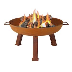 Rustic 24 in. x 15 in. Round Cast Iron Wood Burning Fire Pit Bowl in Rust