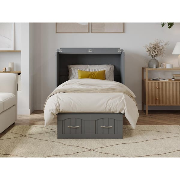 AFI Sydney Twin Grey Solid Wood Murphy Bed Chest with Storage