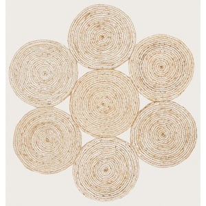 Natural Fiber Ivory/Beige 10 ft. x 10 ft. Woven Floral Round Area Rug