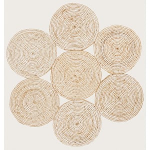 Natural Fiber Ivory/Beige Doormat 3 ft. x 3 ft. Woven Floral Round Area Rug