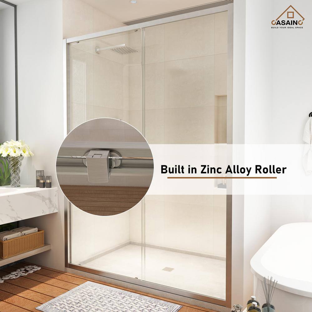 48" x 72" Brushed Nickel Framed Single Sliding Shower Door