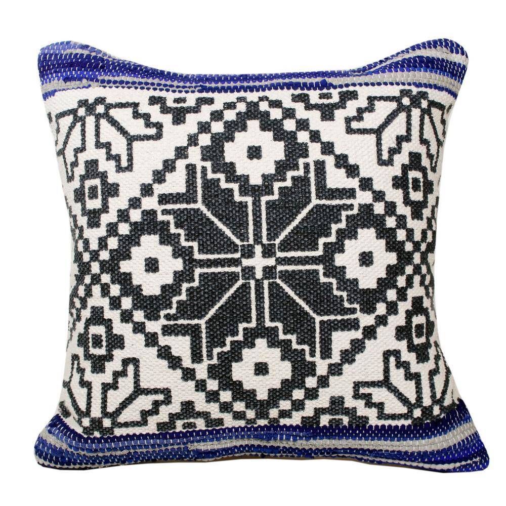 Mindy Navy Blue/Gray/White 20 in. x 20 in. Boho Bordered Floral Mosaic Text