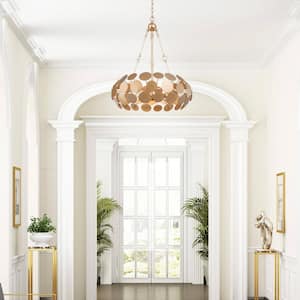 Modern Dining Room Chandelier 3-Light Gold Drum Chandelier with Metal Plates