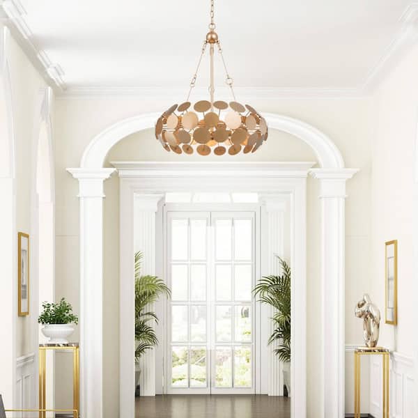 Modern Dining Room Chandelier 3-Light Gold Drum Chandelier with Metal Plates