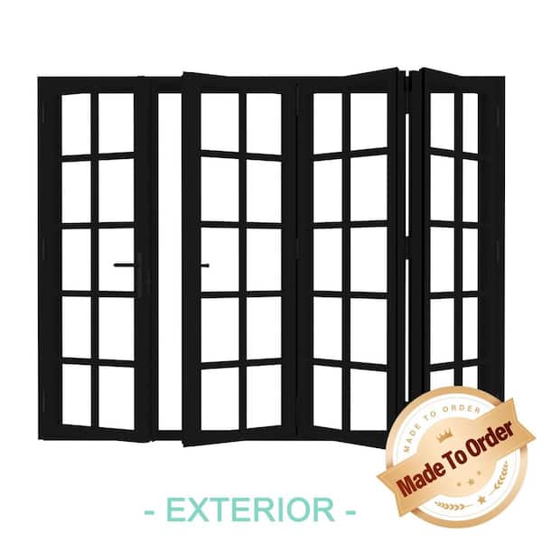 ARK DESIGN 144 in. x 80 in. Right Swing/Outswing Double Tempered Glass Black Aluminum Folding Patio Door