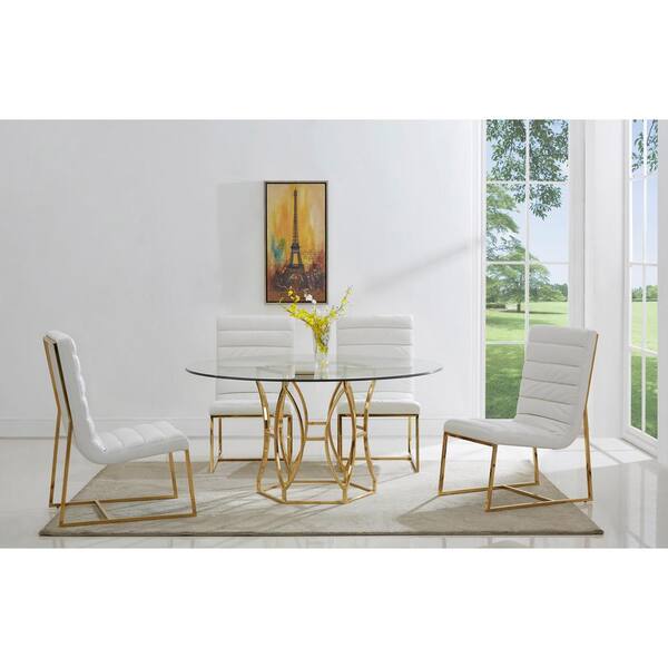Laurie 60 In Gold Glass Round Dining, 60 Round Glass Pedestal Dining Table
