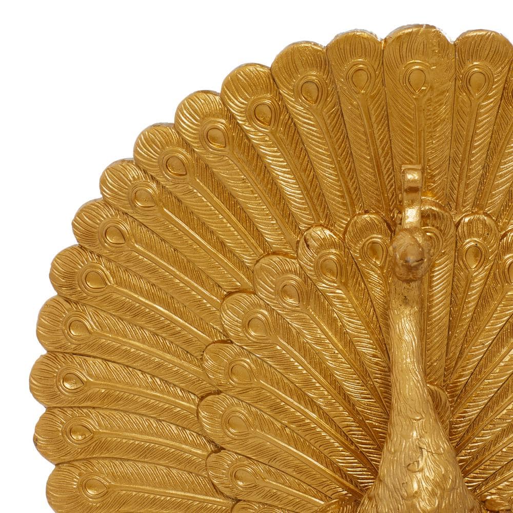 Gold Glam Resin Peacock Sculpture, 18.35 Inches