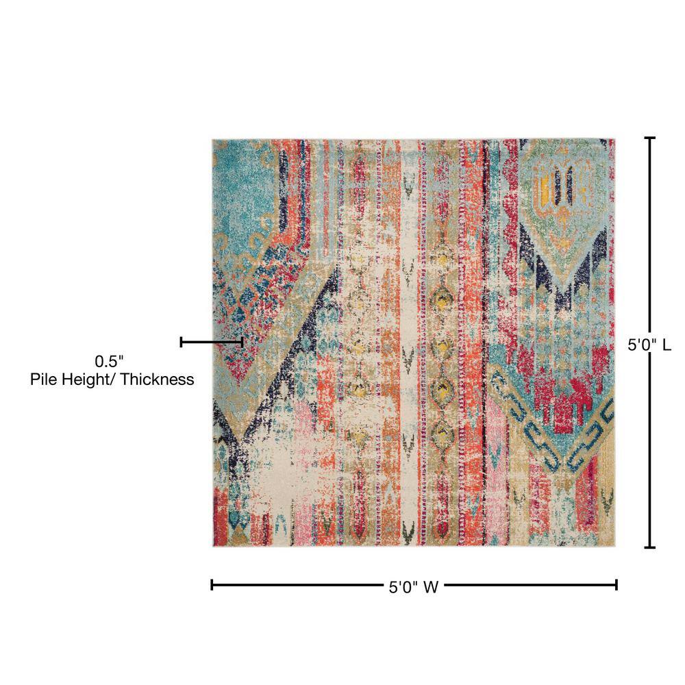 Boho-Chic Monaco 5' Square Multicolor Synthetic Area Rug