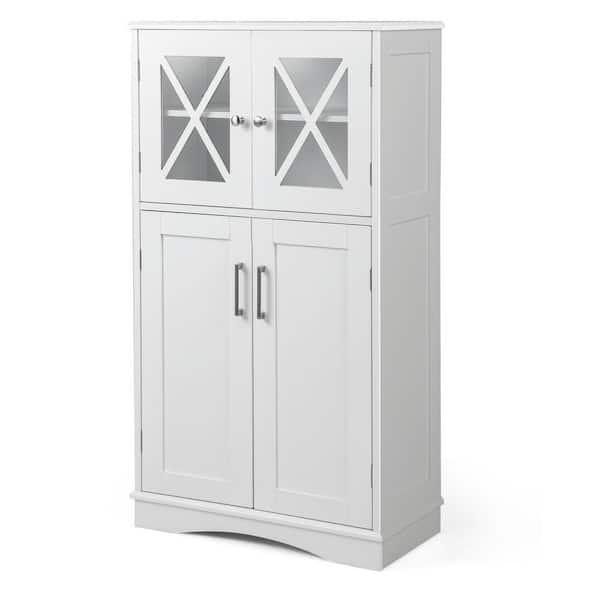 Costway 23.5 in. W x 12 in. D x 42.5 in. H White Bathroom Storage Linen Cabinet with Doors and Adjustable Shelves