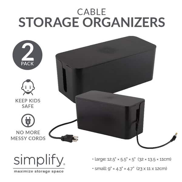 SIMPLIFY Cable Organizer 5-Qt. Storage Bin in Black (2-Pack) 21350