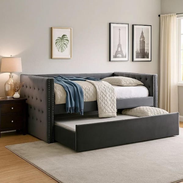 Suzo Gray Twin Size Daybed with Flannelette Upholstery
