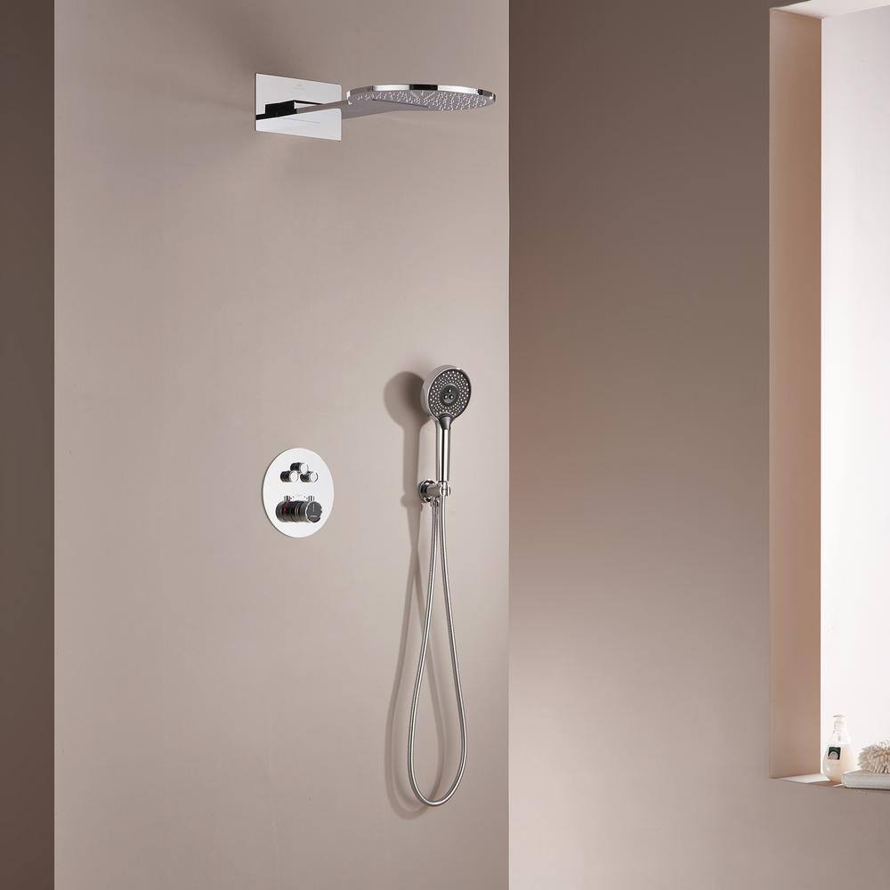 Chrome Dual Head Thermostatic Rain Shower System with Handheld