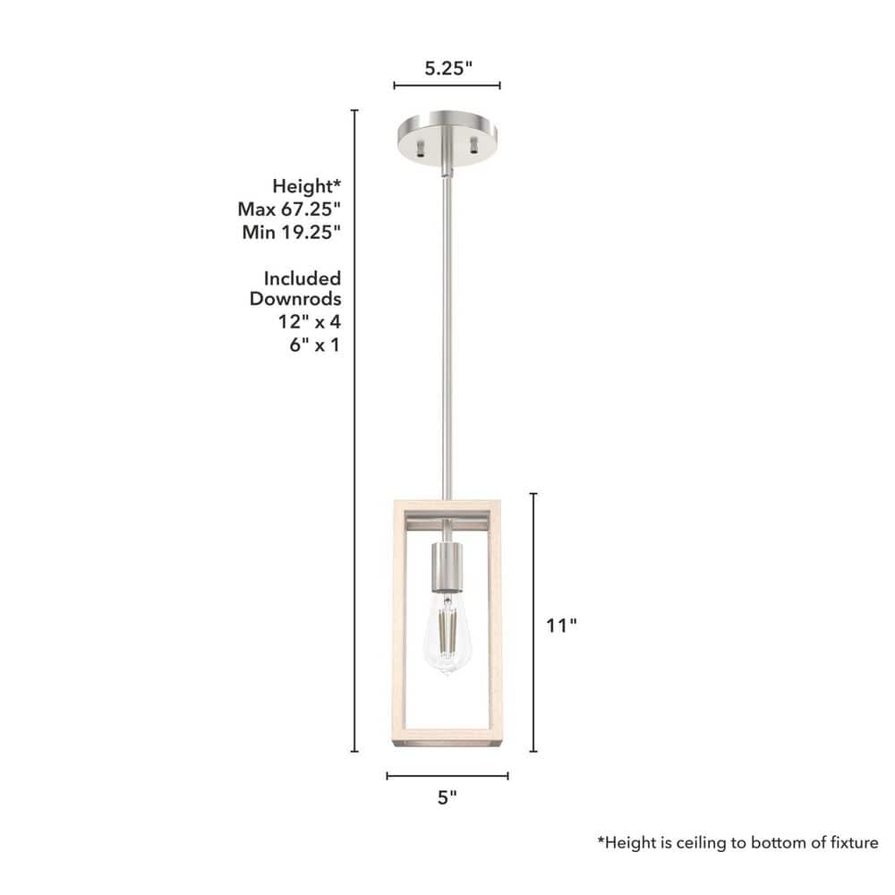 Squire Manor Brushed Nickel 11" Mini Pendant with Bleached Wood Accent