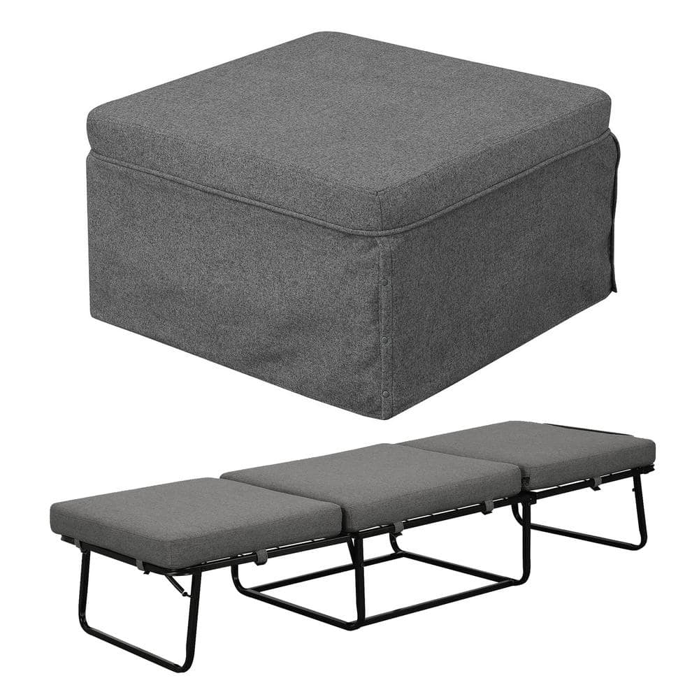 Gray Steel Folding Bed Ottoman with Storage