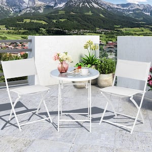 3-Piece Metal Outdoor Bistro Sets for Balcony or Outdoor Space-White