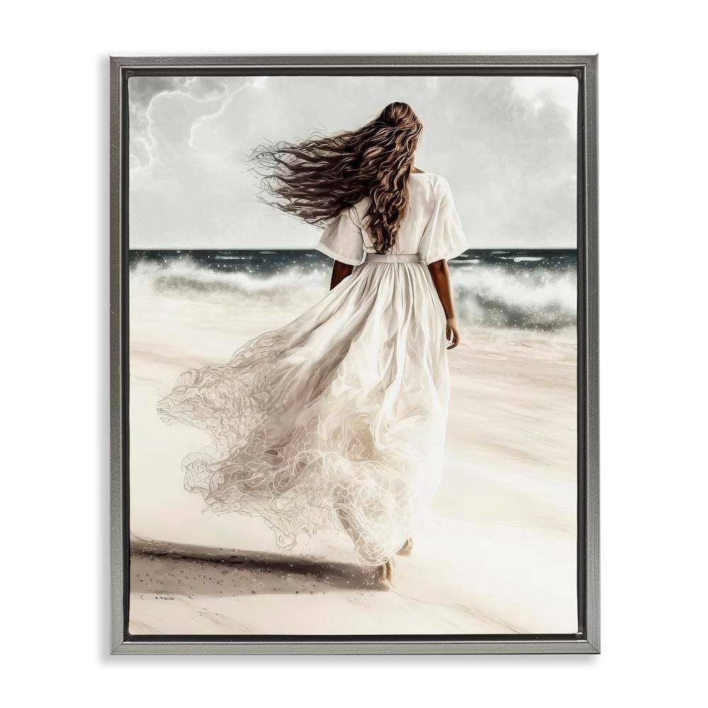 Beach Stroll Sea Spray by Incado Gray Floater Frame People Graphic Art Print 31 in. x 25 in. price history on PriceWatchPro