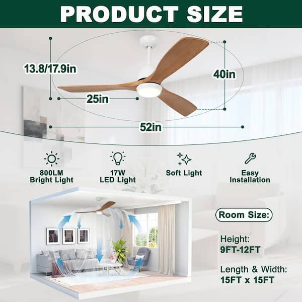 Jushua 52 in. Indoor White Downrod Mount Ceiling Fan with Light