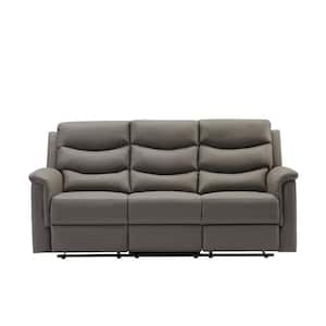 77.5 in. W Square Arm Faux Leather 3-Seat Straight Motion Reclining Sofa with Flippable Middle Backrest in Gray