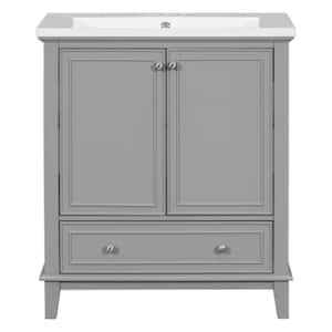 BY02 30.00 in. W x 18.00 in. D x 34.80 in. H Single Sink Freestanding Bath Vanity in Gray with White Top