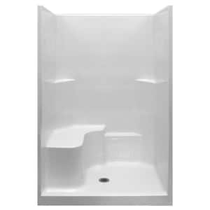 Basic 37 in. x 48 in. x 80 in. AcrylX 1-Piece Low Threshold Shower Wall and Shower Pan in White, Center Drain, LHS Seat