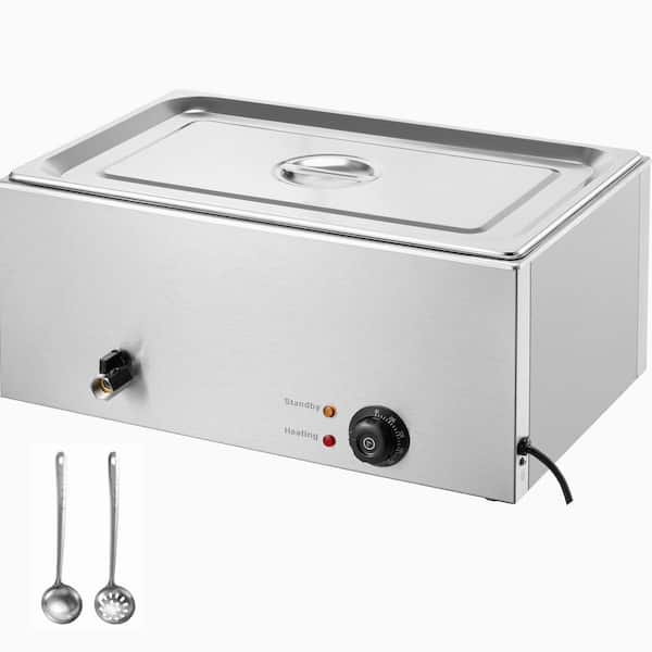 4-Pan Commercial Food Warmer 16.4 qt. Electric Steam Table 1200 Watt Countertop Stainless Steel Bain Marie, Silver