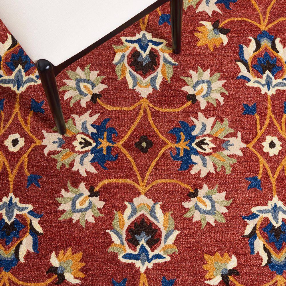 Rust and Blue Hand-Tufted Wool Square Area Rug