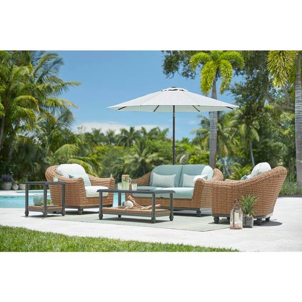 Home Decorators Collection Camden Light Brown 5-Piece Wicker Deep Seating Set with Sunbrella Canvas Spa Cushions