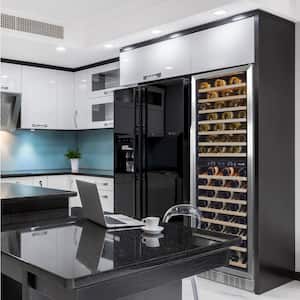 Dual Zone 160-Bottle Built-In Wine Cooler Fridge with Smooth Rolling Shelves and Quiet Operation - Stainless Steel