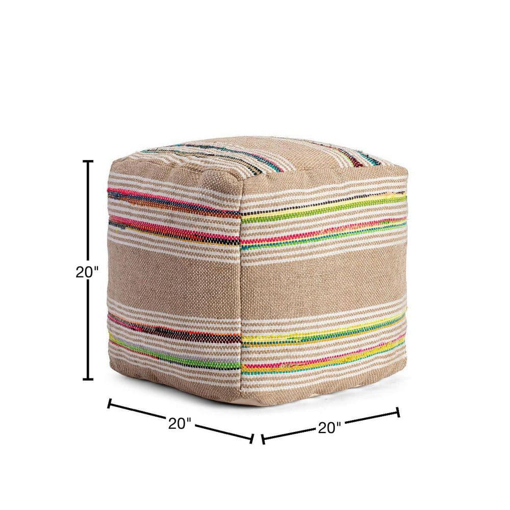 Soulard Handmade Beige & Multicolor Square Pouf Ottoman
