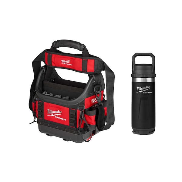 PACKOUT 10 in. Structured Tote with PACKOUT Black 18 oz. Insulated Bottle with Chug Lid