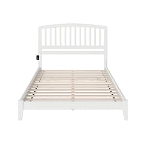 Richmond White Queen Solid Wood Frame Low Profile Platform Bed with Attachable USB Device Charger