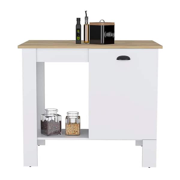 White Wood 40.5 in. Kitchen Island with Door and Two Internal Shelves