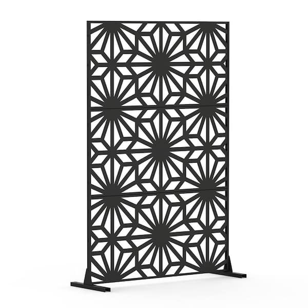 HUNDRED LINE -最終防衛学園- 4 ft. x 6 ft. Black Galvanized Steel Sun Flower Privacy Screens