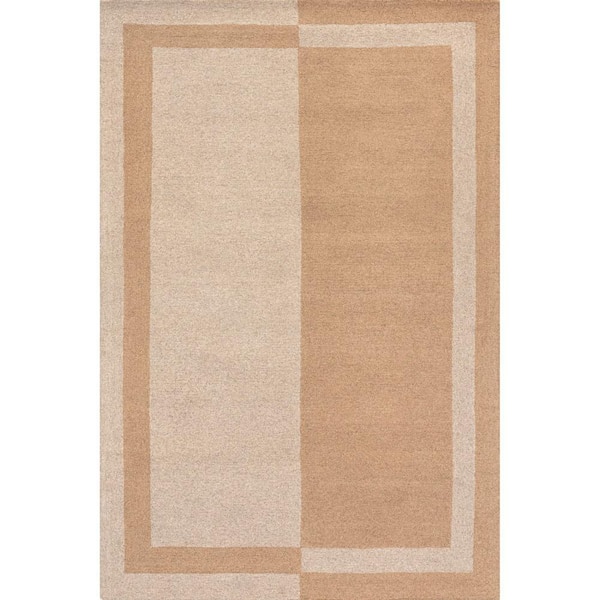 RUGS USA Arvin Olano Gino 2-Tone Bordered Wool Area Rug Beige 10 ft. x 14 ft. Area Rug