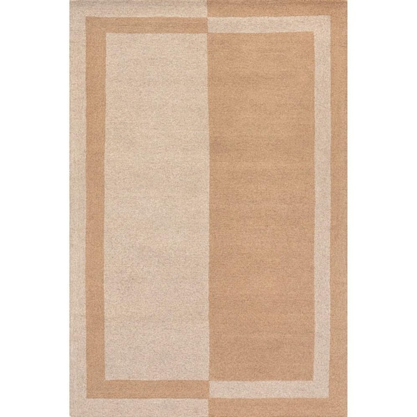 Gino Two-Tone Bordered Wool Beige 4 ft. x 6 ft. Area Rug