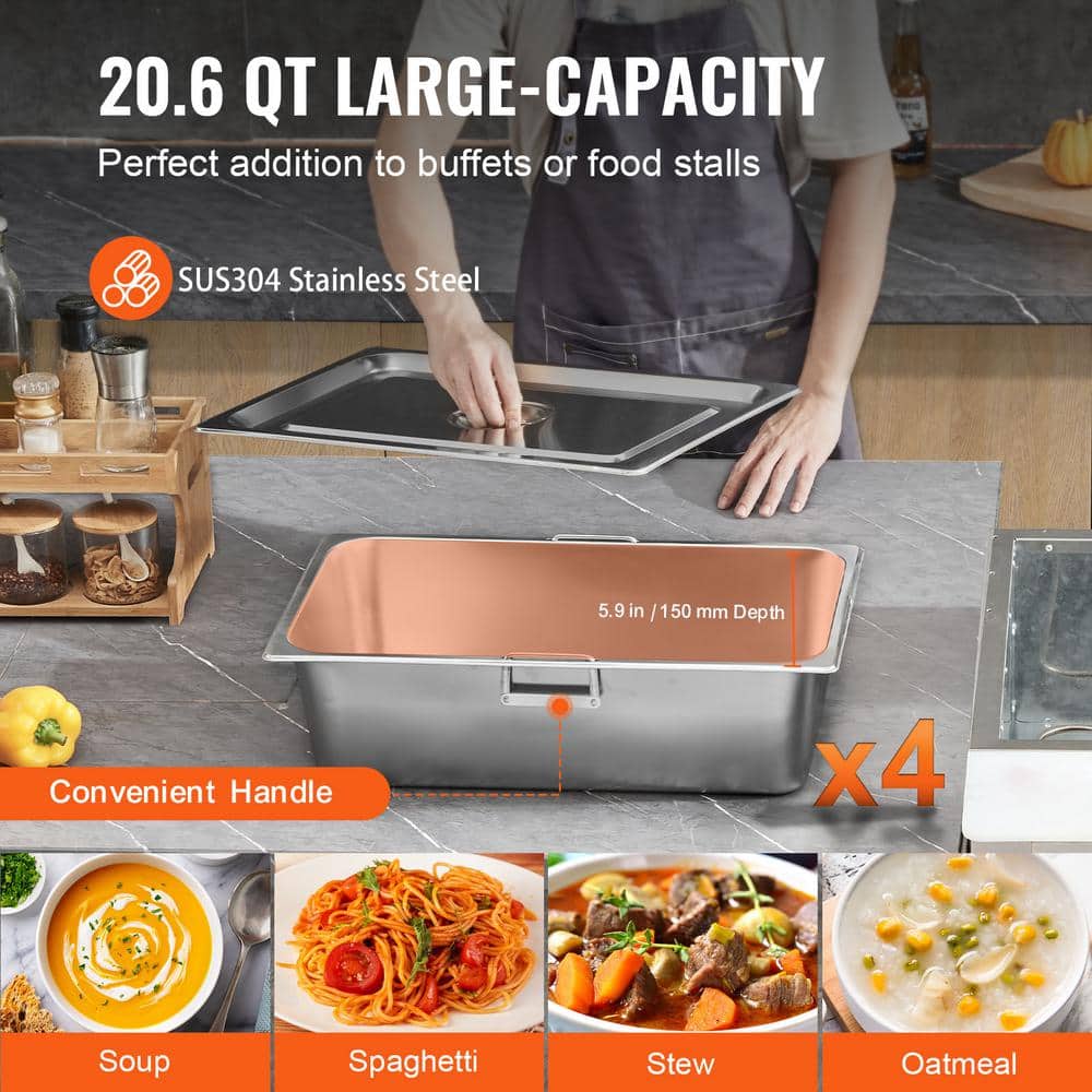 Silver Stainless Steel 4-Pan Commercial Food Warmer with Wheels