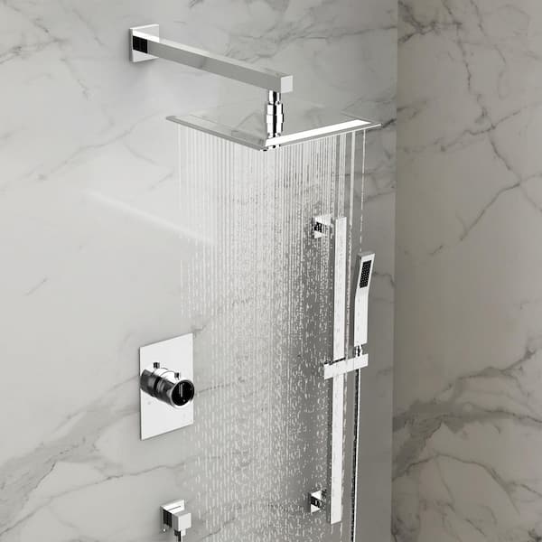 ClassicRain Dual 2-Spray Wall Mount 10 in. Fixed and Handheld Shower Head 2.5 GPM in Chrome Valve Included