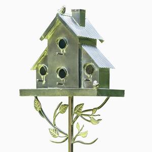 76 in. Tall Galvanized Condo Birdhouse Stake with Short Chimney Newtown