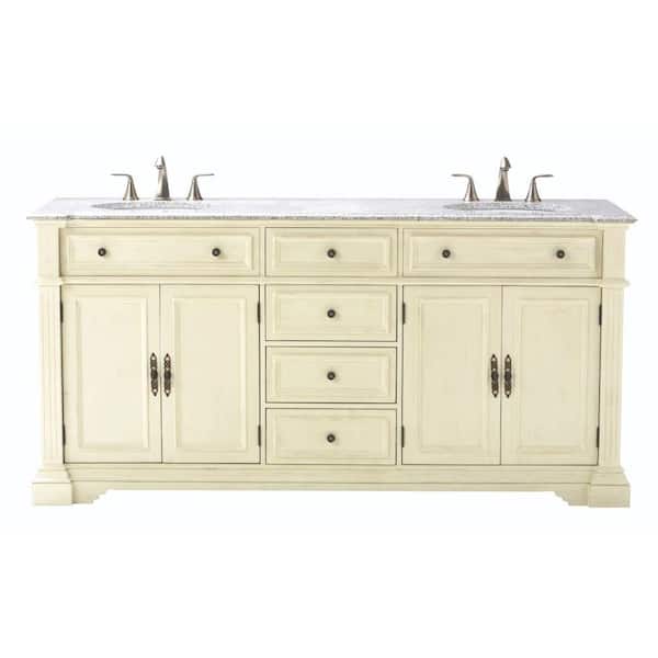 Home Decorators Collection Bufford 72 in. Double Vanity in Antique White with Granite Vanity Top in Grey