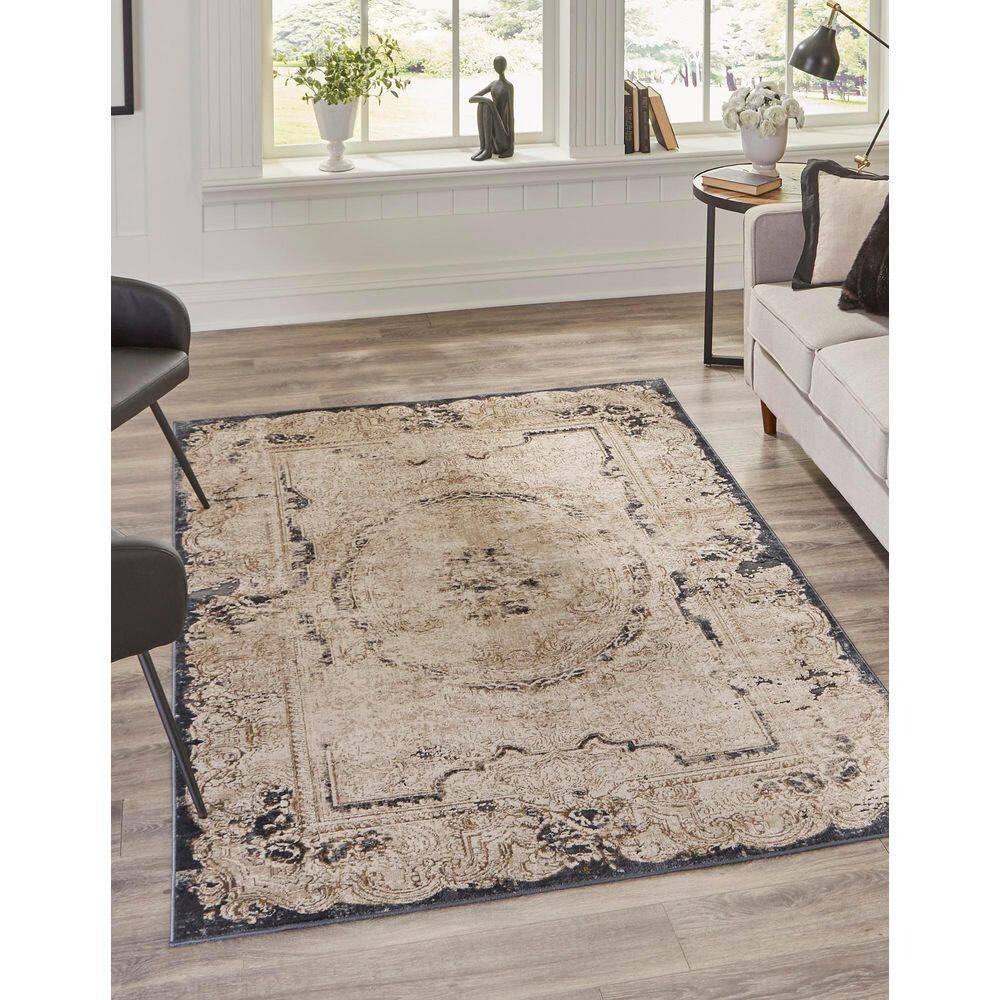 Light Blue 4' x 6' Stain-Resistant Synthetic Area Rug