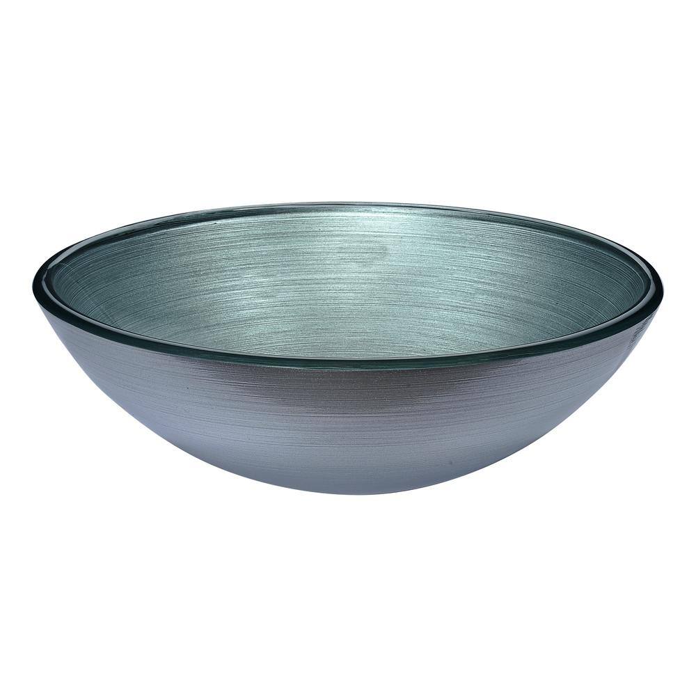 Posh Brushed Silver Glass Circular Vessel Sink