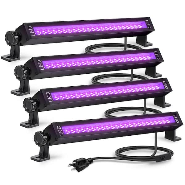 15-Watt Indoor/Outdoor LED Black Strip Light Fixture UV Black Light with Plug & Switch for Glow Party (4-Pack)