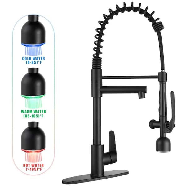 LED Single Handle Pull Down Sprayer Kitchen Faucet with Advanced Spray and Pot Filler 1 Hole Kitchen Taps in Matte Black
