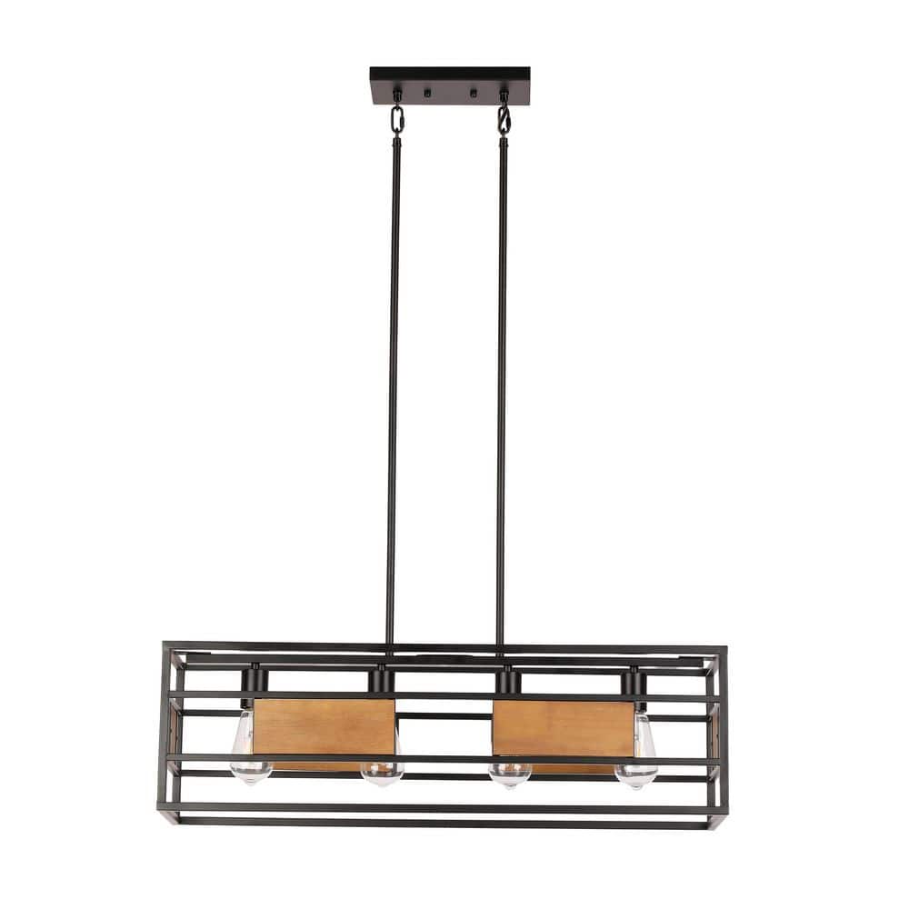 JASM 4-Light Black Farmhouse Style Rectangular Iron and Wood Frame Chandelier for kitchen islands and living rooms price history on PriceWatchPro