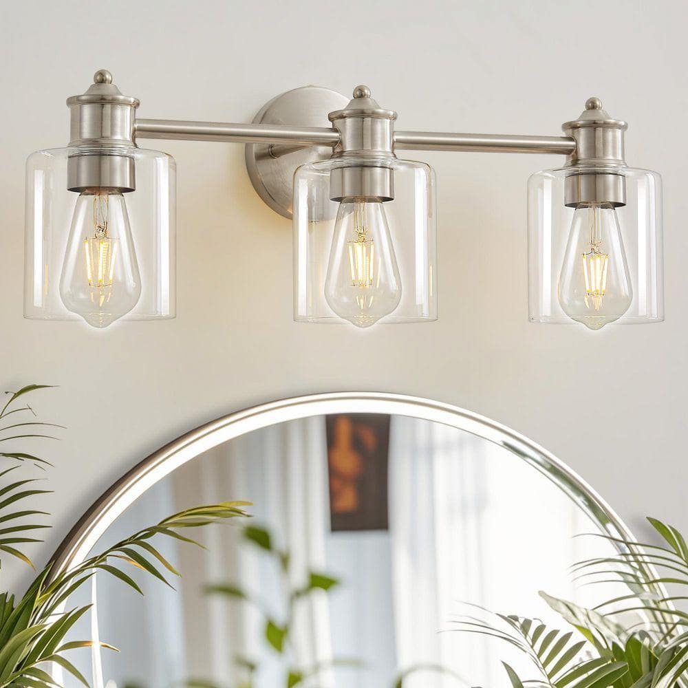 Deyidn Modern 22.44 in. 3-Light Brushed Nickel Vanity Light with Clear ...