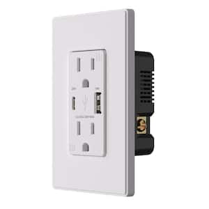 20W USB Wall Outlet with Type A and Type C USB Ports for Power Delivery and Quick Charge, w/Wall Plate, White (6 Pack)